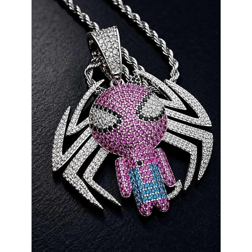 Silver Lab Diamond Spider-Man Necklace